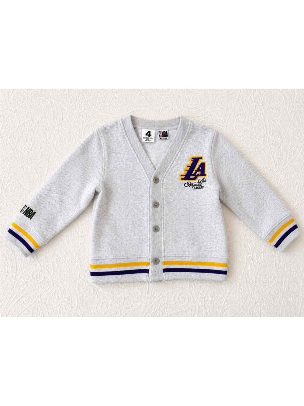 NBA Los Angeles Lakers Light Gray Cardigan with Purple and Yellow Trim size 4